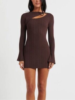 NWT BRONZE SNAKE Maven Brown Long Sleeve Mini Dress S/M Small Medium